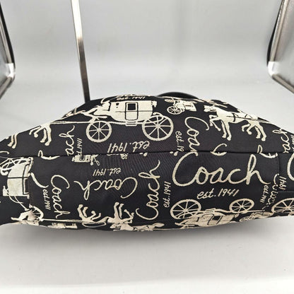COACH Hand Bag Tote Purse Canvas Leather Black Authentic
