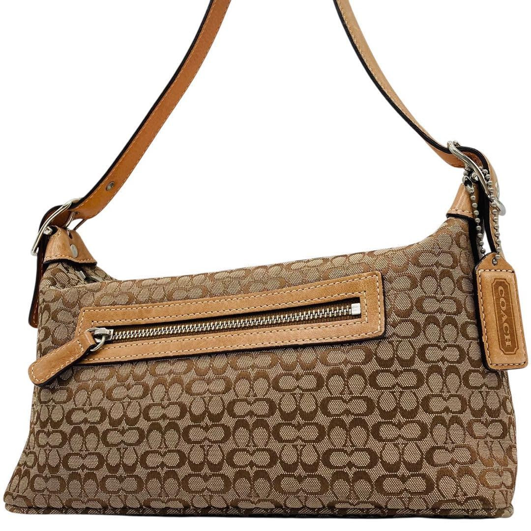 COACH Accessory Pouch Shoulder Bag Purse Signature Leather Canvas Brown Auth