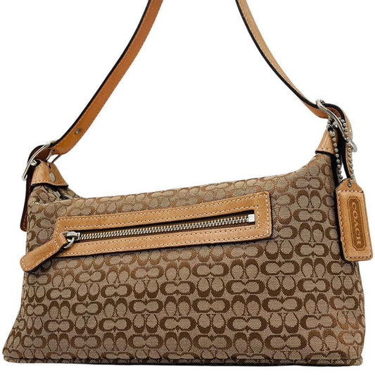 COACH Accessory Pouch Shoulder Bag Purse Signature Leather Canvas Brown Auth