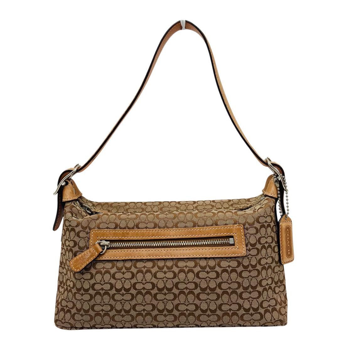 COACH Accessory Pouch Shoulder Bag Purse Signature Leather Canvas Brown Auth