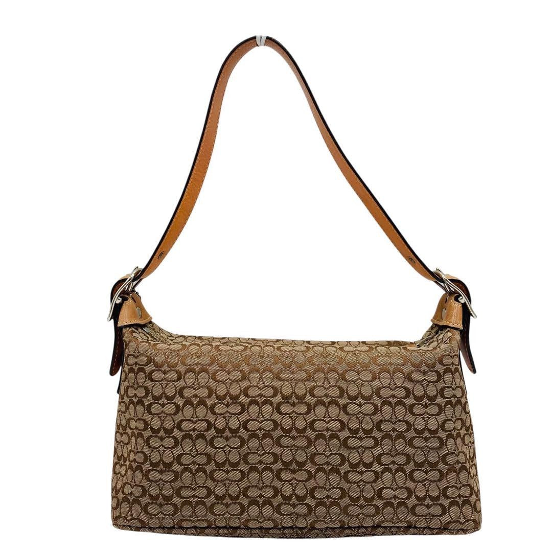COACH Accessory Pouch Shoulder Bag Purse Signature Leather Canvas Brown Auth