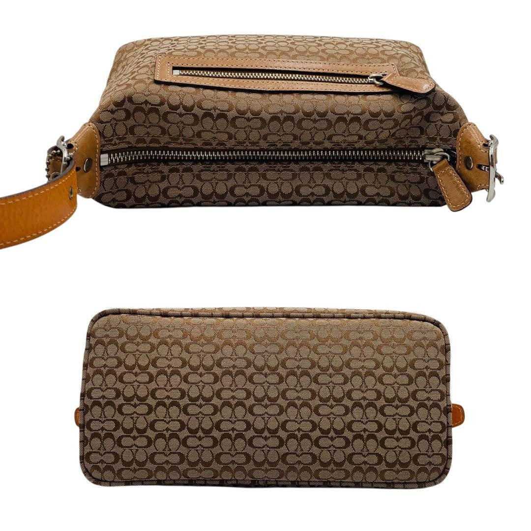 COACH Accessory Pouch Shoulder Bag Purse Signature Leather Canvas Brown Auth