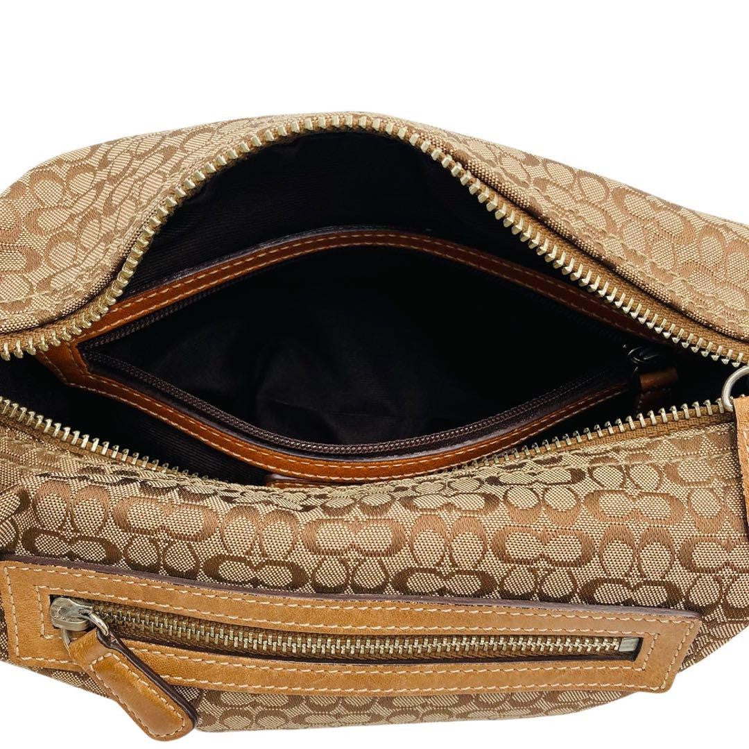 COACH Accessory Pouch Shoulder Bag Purse Signature Leather Canvas Brown Auth