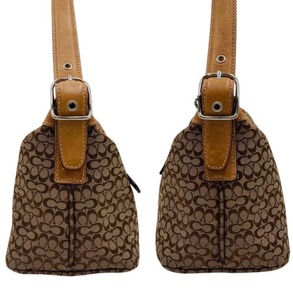COACH Accessory Pouch Shoulder Bag Purse Signature Leather Canvas Brown Auth