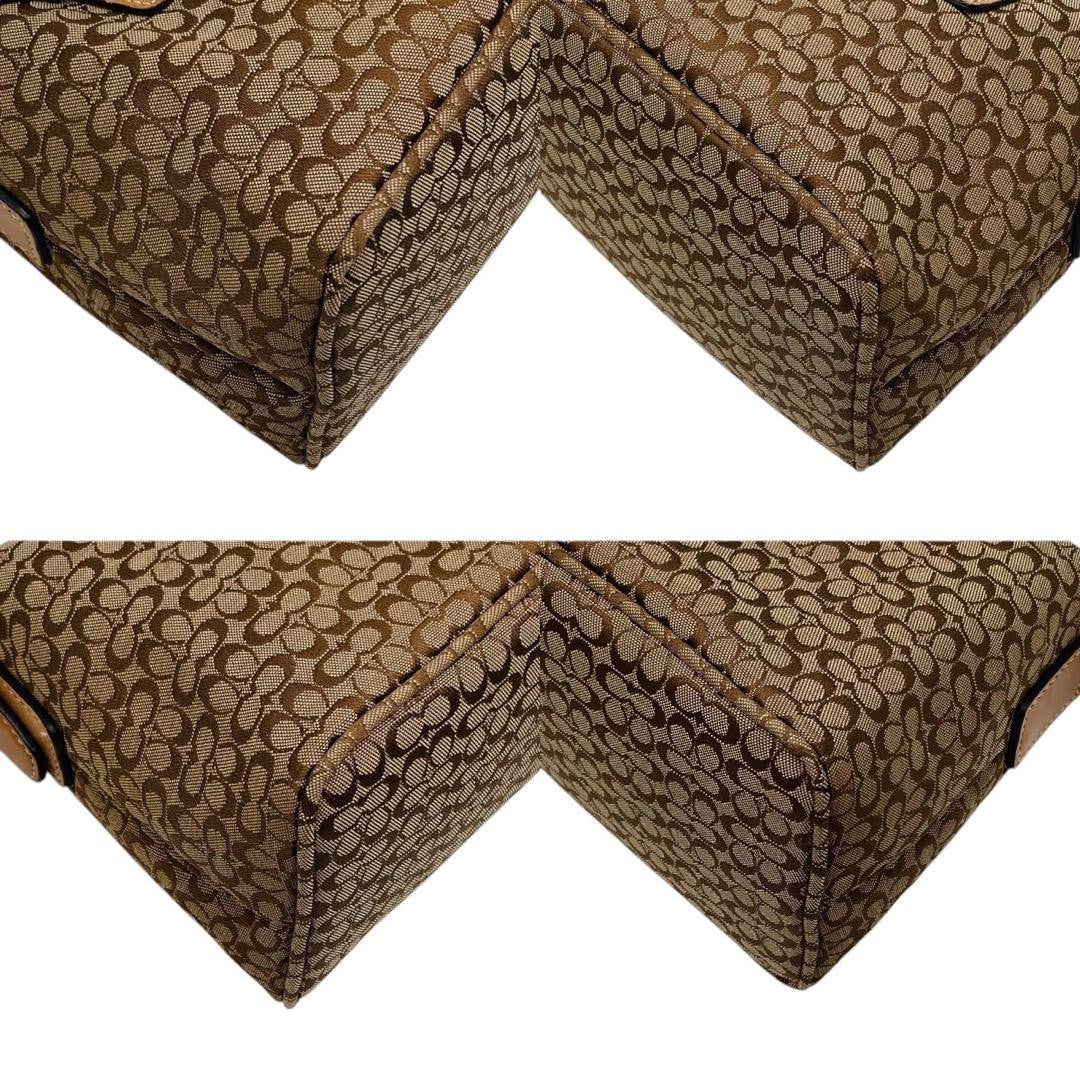 COACH Accessory Pouch Shoulder Bag Purse Signature Leather Canvas Brown Auth