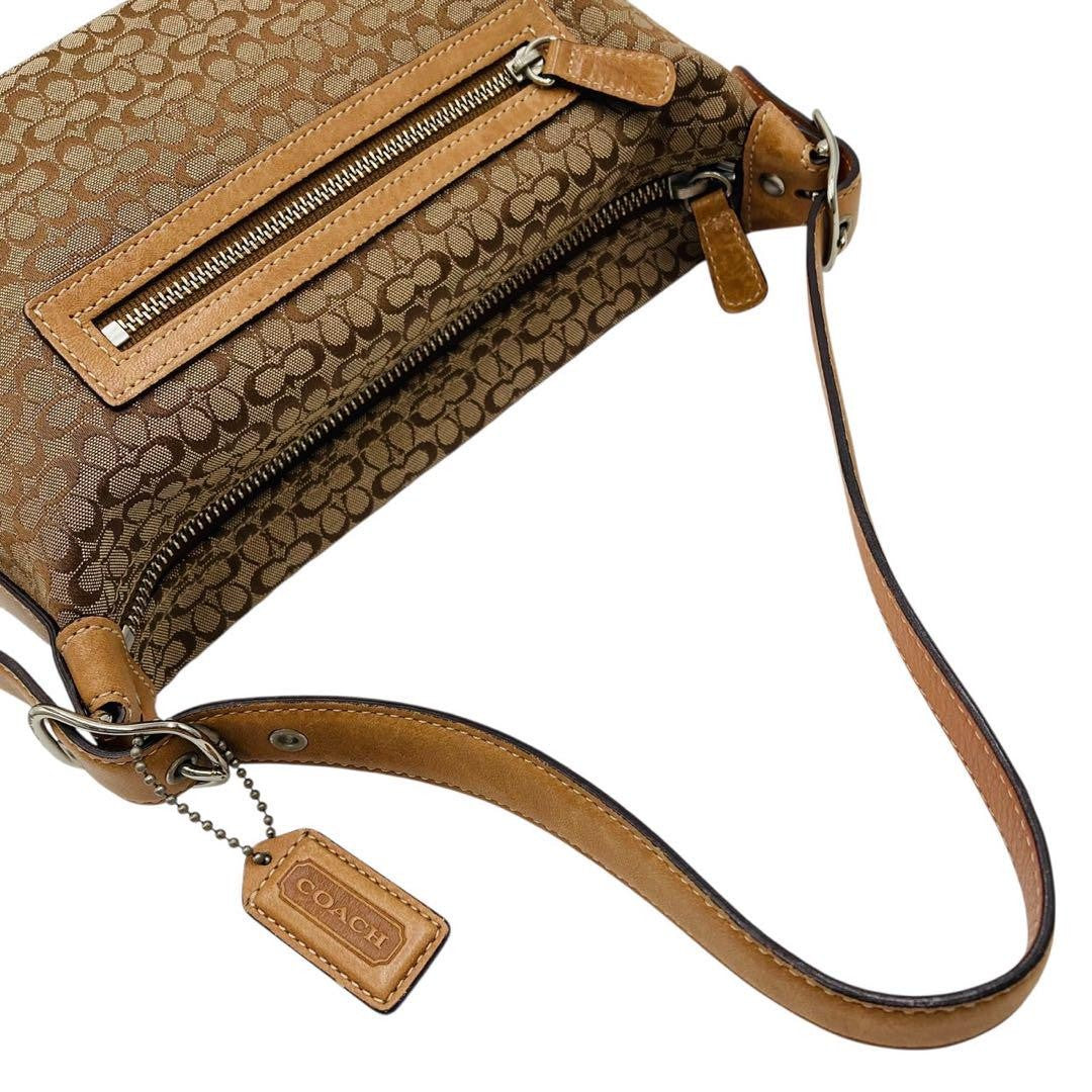 COACH Accessory Pouch Shoulder Bag Purse Signature Leather Canvas Brown Auth