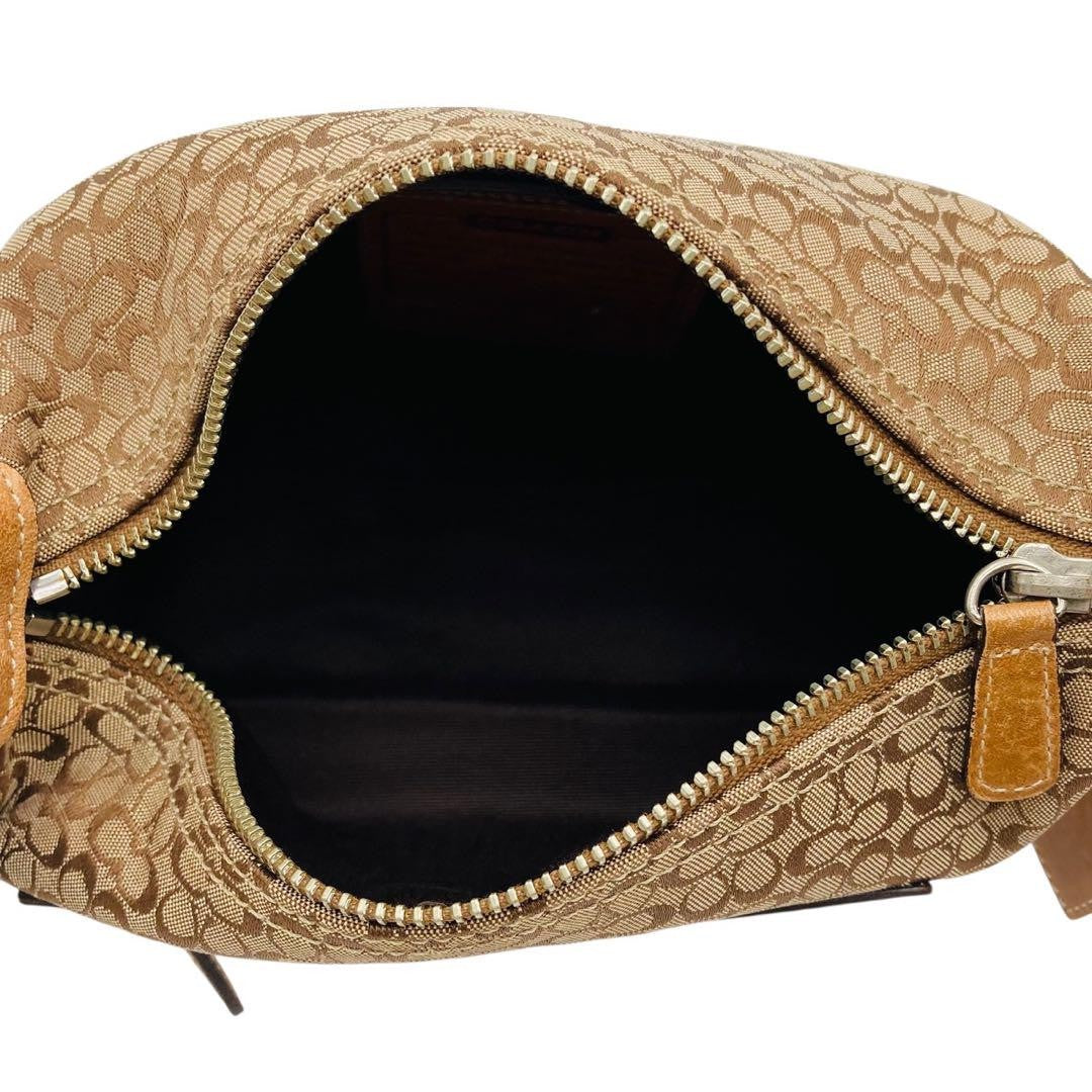 COACH Accessory Pouch Shoulder Bag Purse Signature Leather Canvas Brown Auth