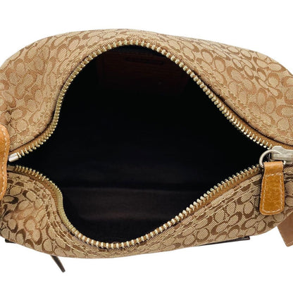COACH Accessory Pouch Shoulder Bag Purse Signature Leather Canvas Brown Auth