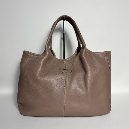 TOD'S Hand Bag Tote Purse Leather Pink Beige Authentic