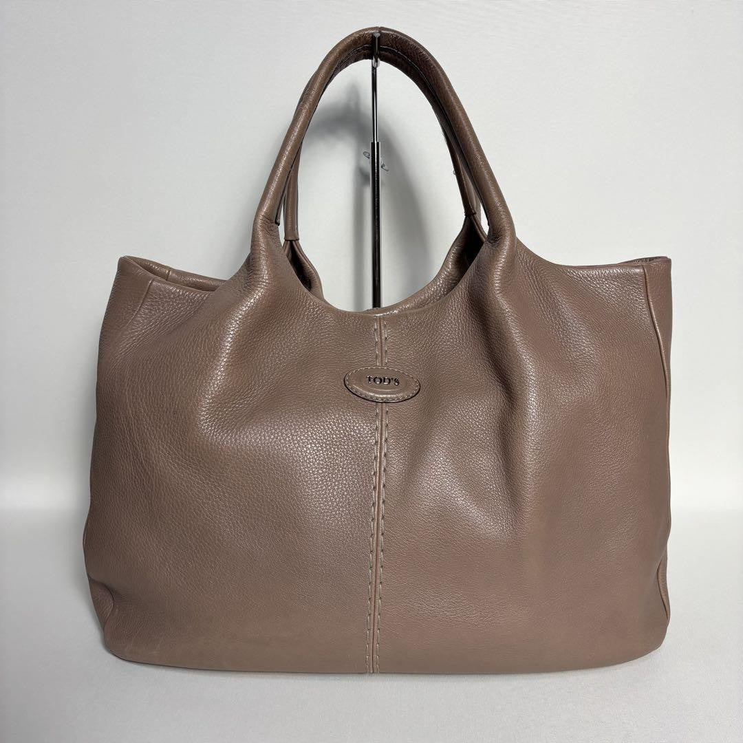 TOD'S Hand Bag Tote Purse Leather Pink Beige Authentic