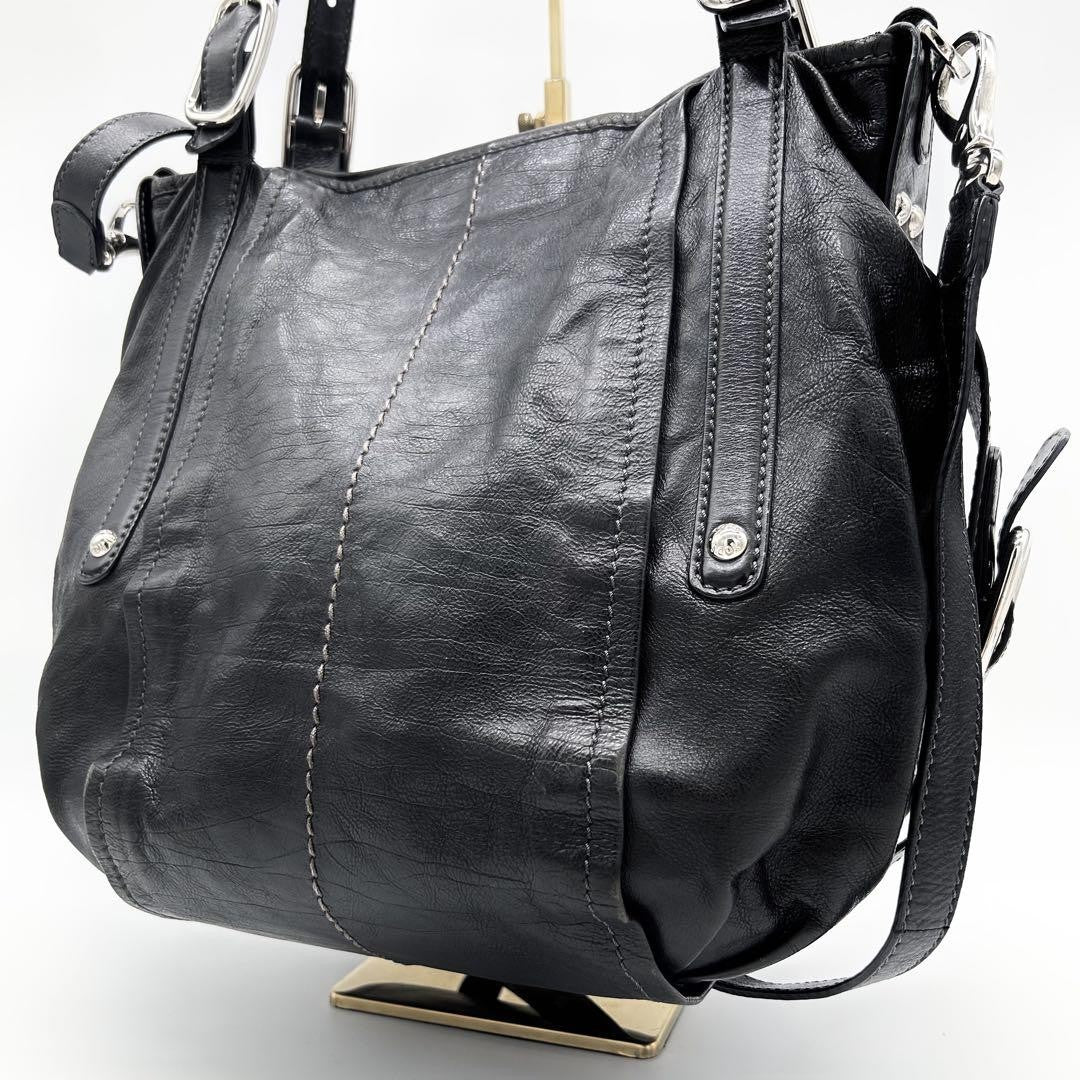 TOD'S Hand Shoulder Bag Tote Purse 2way Leather Black Authentic