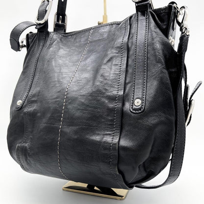 TOD'S Hand Shoulder Bag Tote Purse 2way Leather Black Authentic