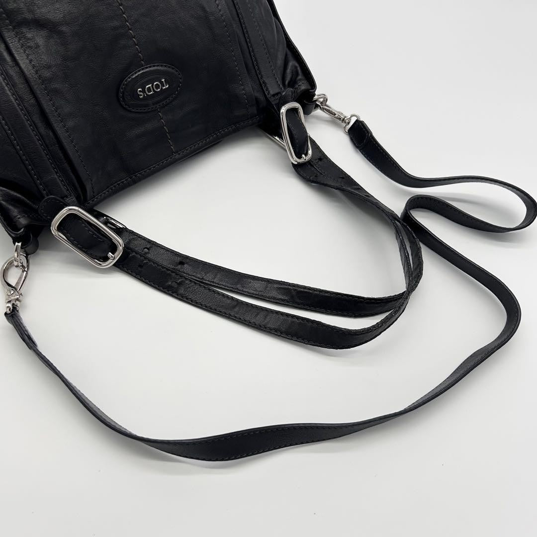 TOD'S Hand Shoulder Bag Tote Purse 2way Leather Black Authentic