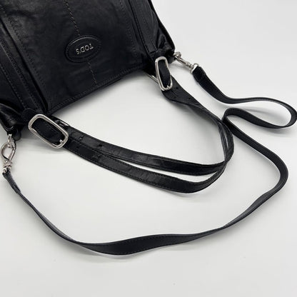 TOD'S Hand Shoulder Bag Tote Purse 2way Leather Black Authentic