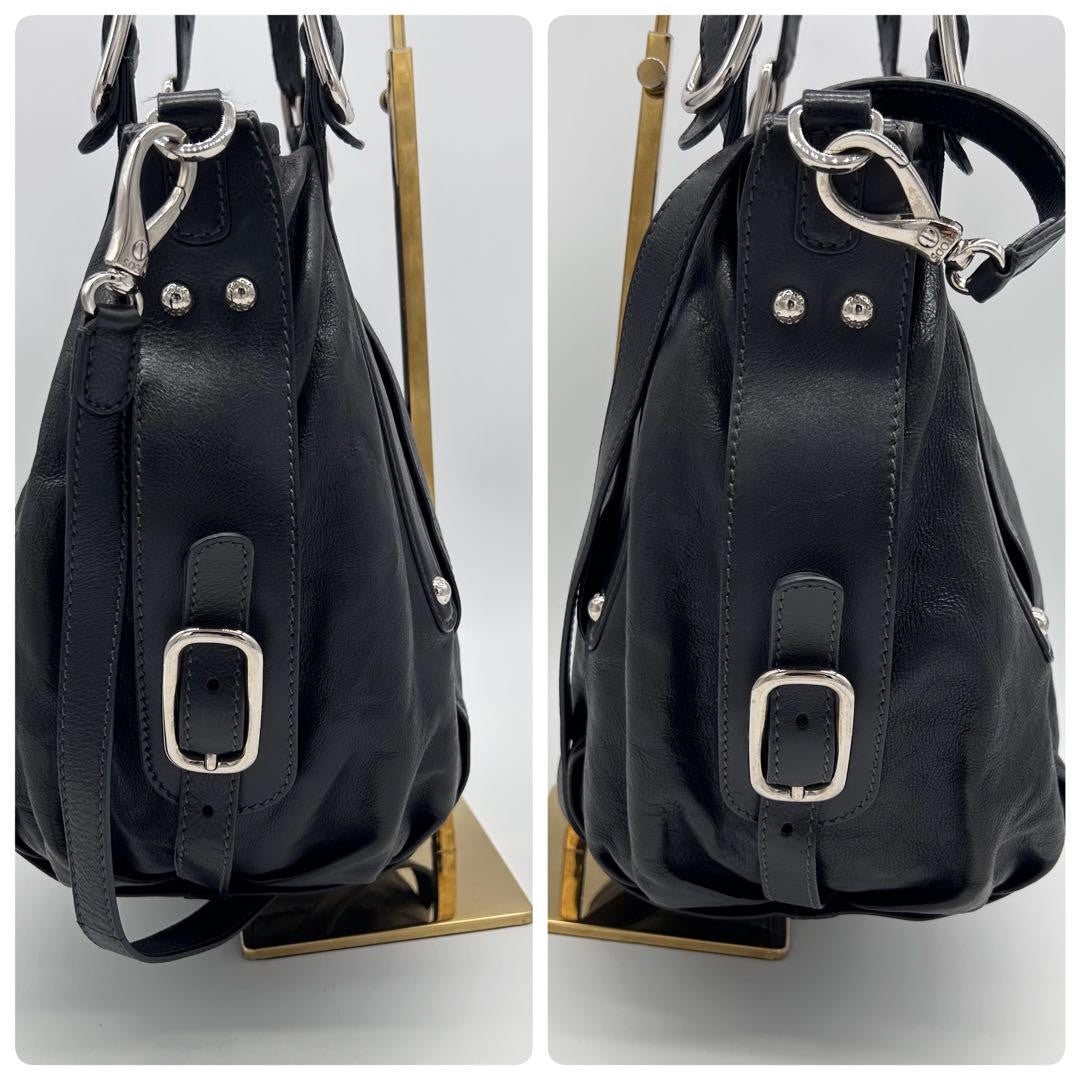 TOD'S Hand Shoulder Bag Tote Purse 2way Leather Black Authentic