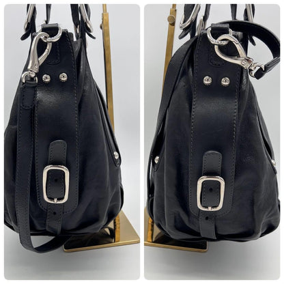 TOD'S Hand Shoulder Bag Tote Purse 2way Leather Black Authentic