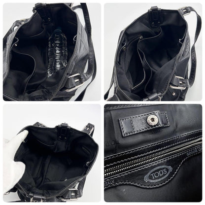 TOD'S Hand Shoulder Bag Tote Purse 2way Leather Black Authentic