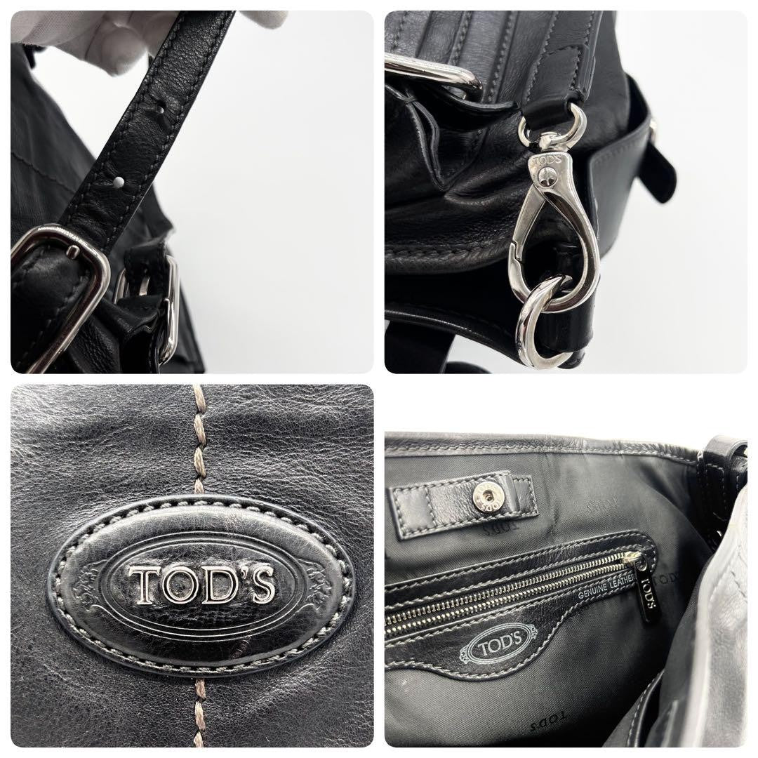 TOD'S Hand Shoulder Bag Tote Purse 2way Leather Black Authentic