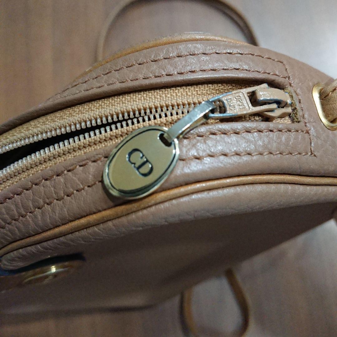Christian Dior Shoulder Bag Purse CD Leather Brown Authentic