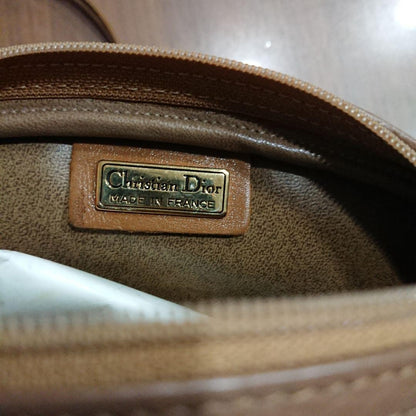 Christian Dior Shoulder Bag Purse CD Leather Brown Authentic