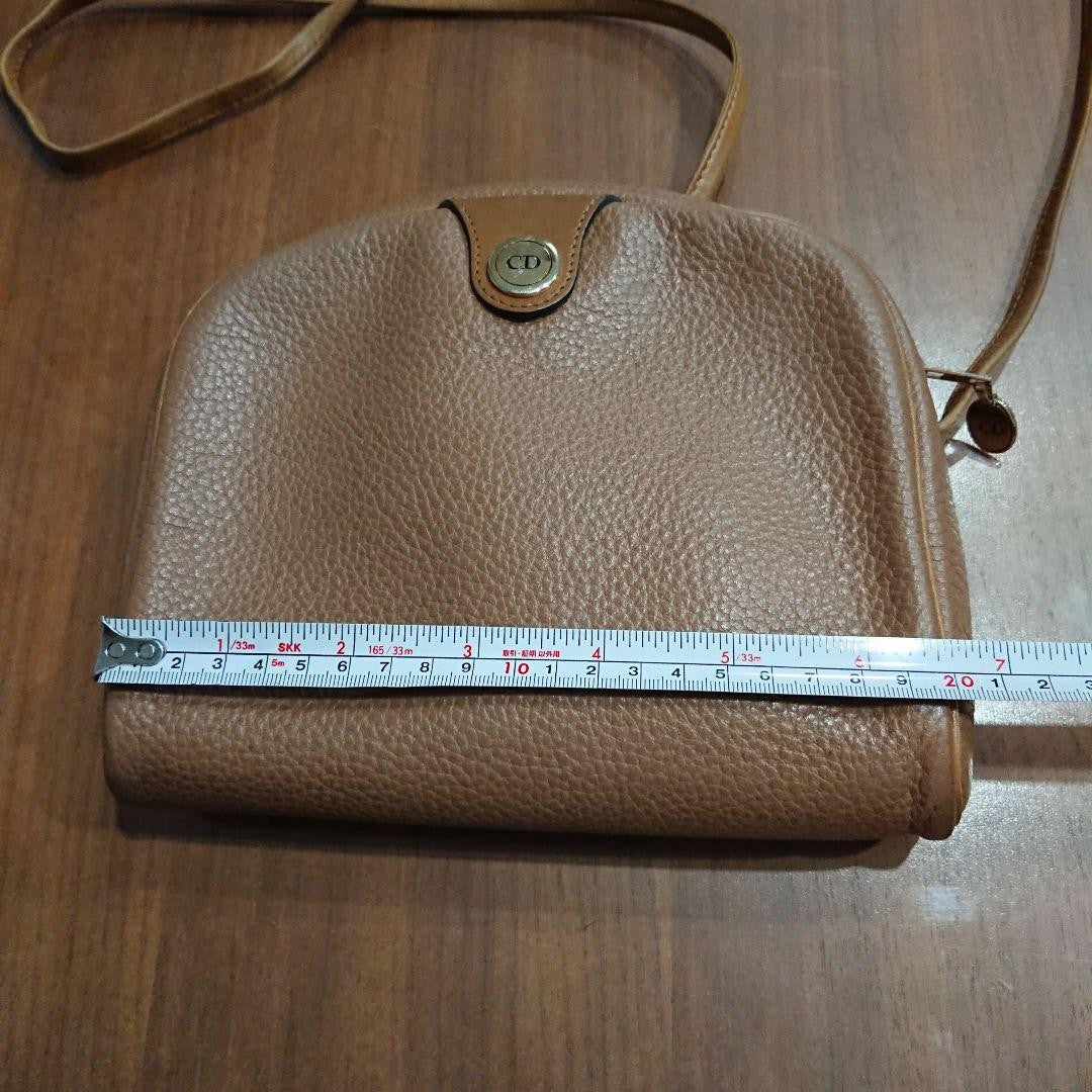 Christian Dior Shoulder Bag Purse CD Leather Brown Authentic