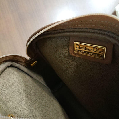 Christian Dior Shoulder Bag Purse CD Leather Brown Authentic