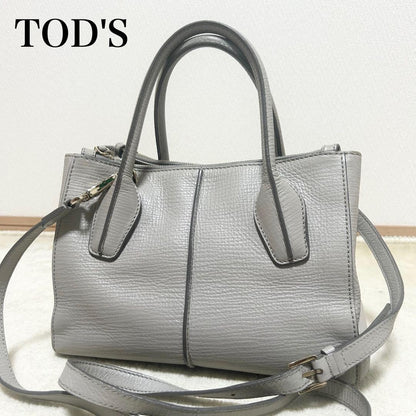 TOD'S Hand Shoulder Bag Tote Purse 2way D-Styling Leather Greige Authentic