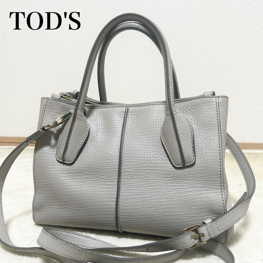TOD'S Hand Shoulder Bag Tote Purse 2way D-Styling Leather Greige Authentic