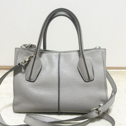 TOD'S Hand Shoulder Bag Tote Purse 2way D-Styling Leather Greige Authentic