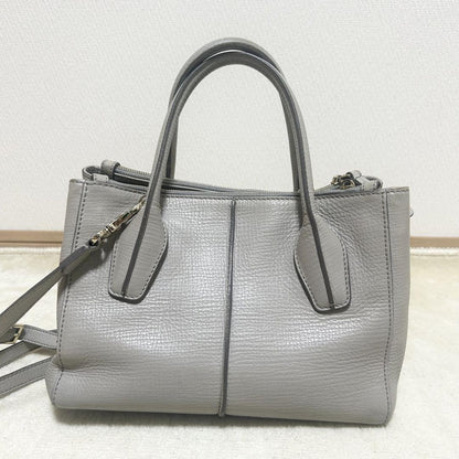TOD'S Hand Shoulder Bag Tote Purse 2way D-Styling Leather Greige Authentic