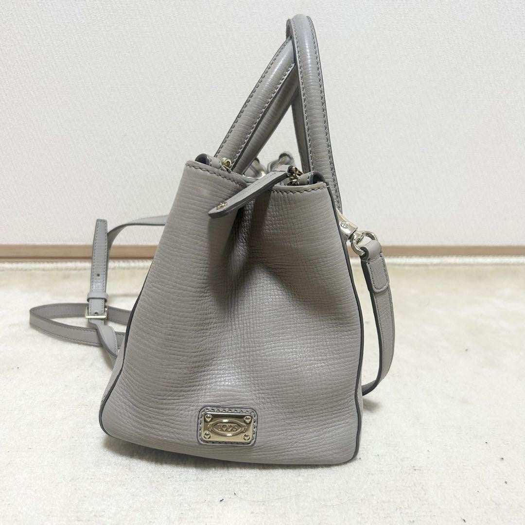 TOD'S Hand Shoulder Bag Tote Purse 2way D-Styling Leather Greige Authentic