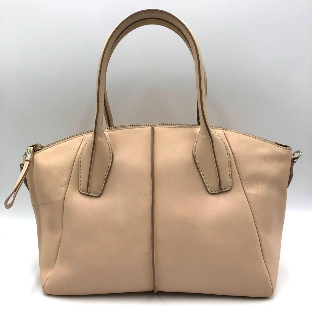 TOD'S Hand Bag Tote Purse D-Styling Leather Pink Beige Authentic