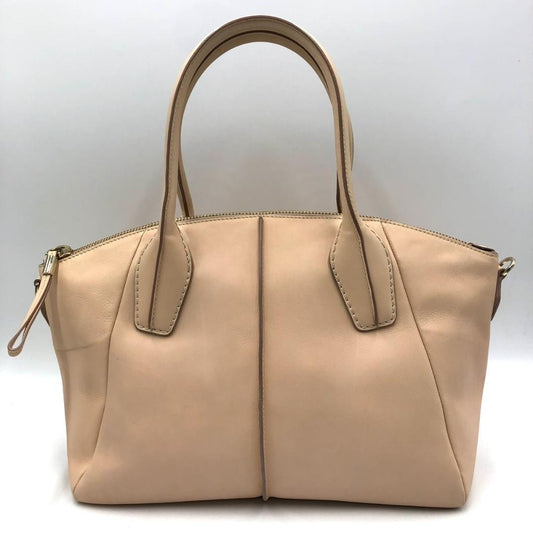 TOD'S Hand Bag Tote Purse D-Styling Leather Pink Beige Authentic