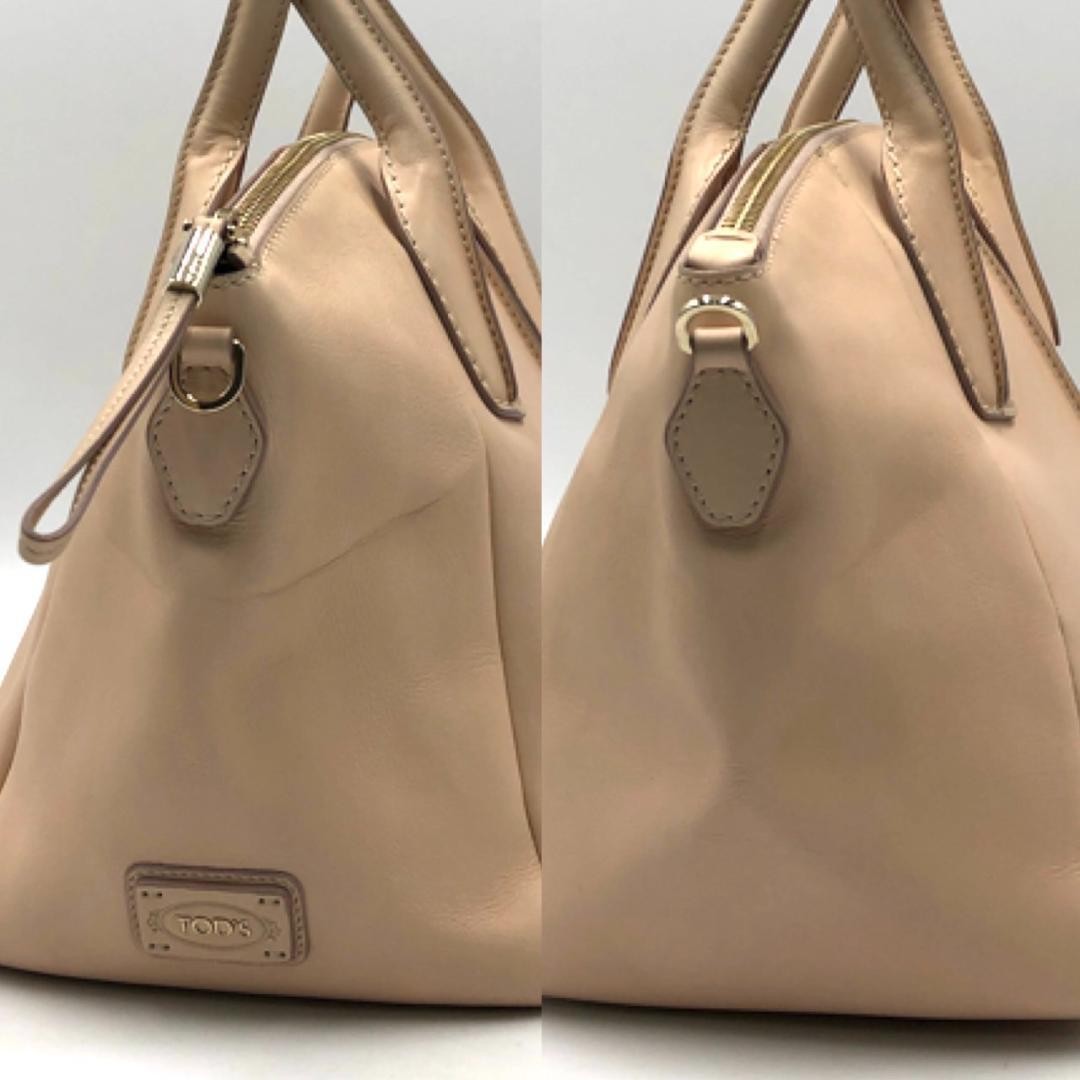 TOD'S Hand Bag Tote Purse D-Styling Leather Pink Beige Authentic