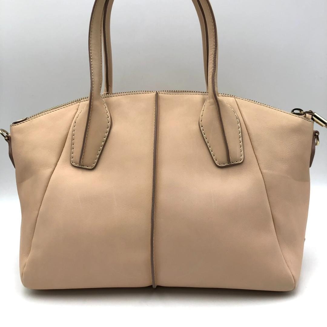 TOD'S Hand Bag Tote Purse D-Styling Leather Pink Beige Authentic