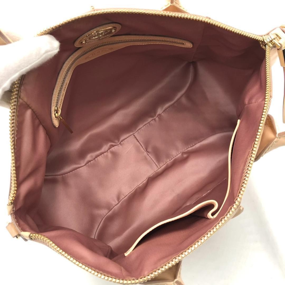 TOD'S Hand Bag Tote Purse D-Styling Leather Pink Beige Authentic