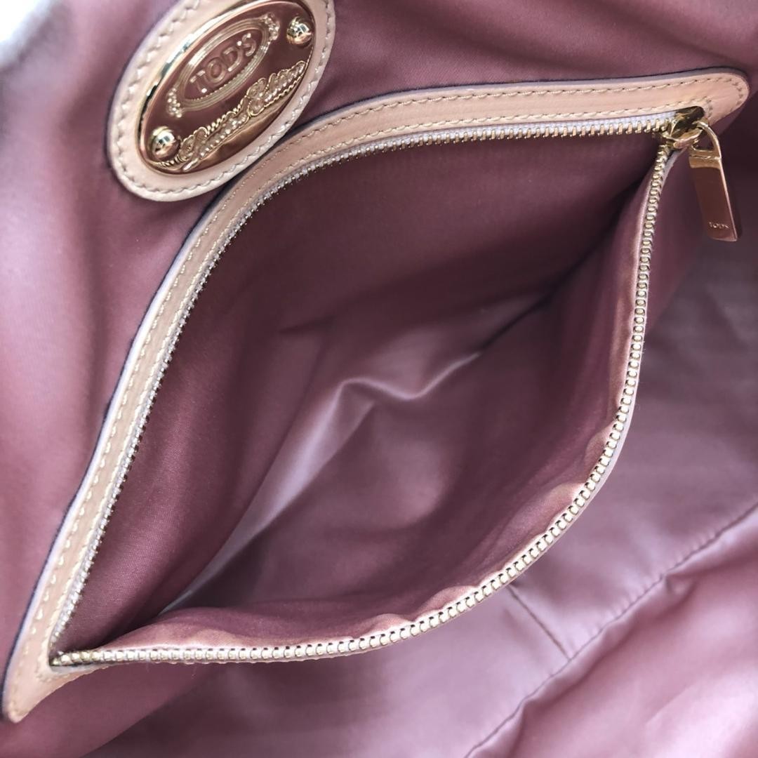 TOD'S Hand Bag Tote Purse D-Styling Leather Pink Beige Authentic