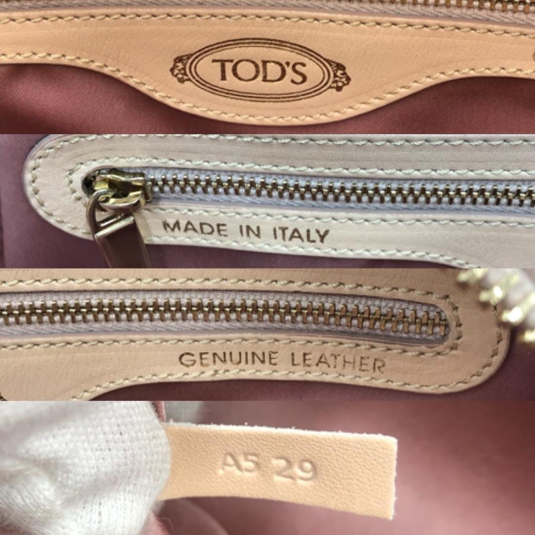 TOD'S Hand Bag Tote Purse D-Styling Leather Pink Beige Authentic