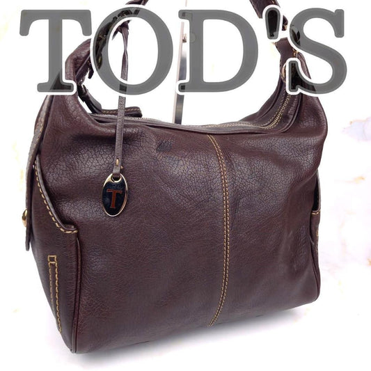 TOD'S Shoulder Bag Purse Leather Dark Brown Authentic