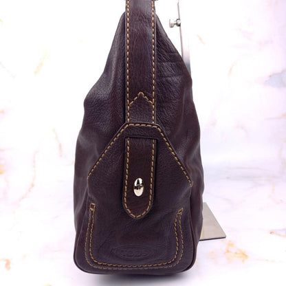 TOD'S Shoulder Bag Purse Leather Dark Brown Authentic