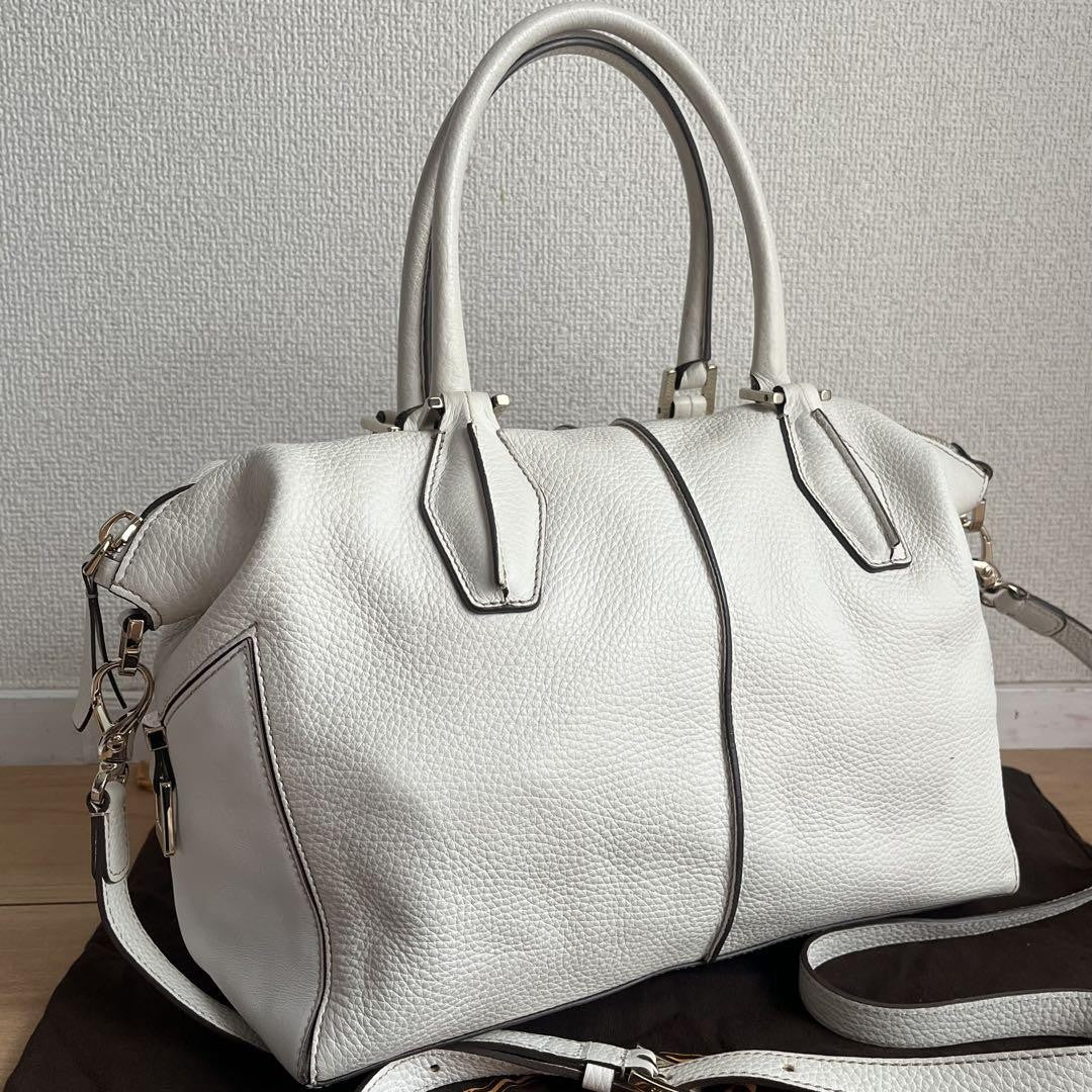 TOD'S Hand Shoulder Bag Tote Purse 2way Leather White Authentic
