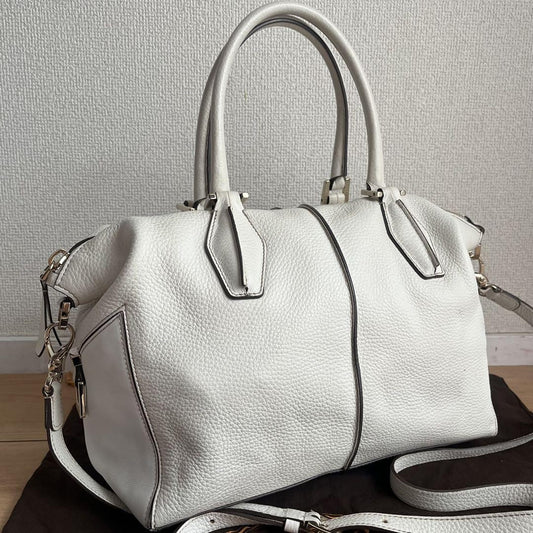 TOD'S Hand Shoulder Bag Tote Purse 2way Leather White Authentic