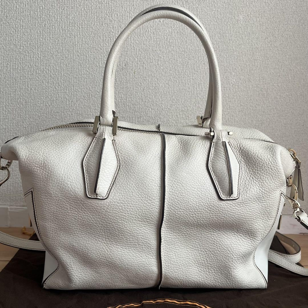 TOD'S Hand Shoulder Bag Tote Purse 2way Leather White Authentic