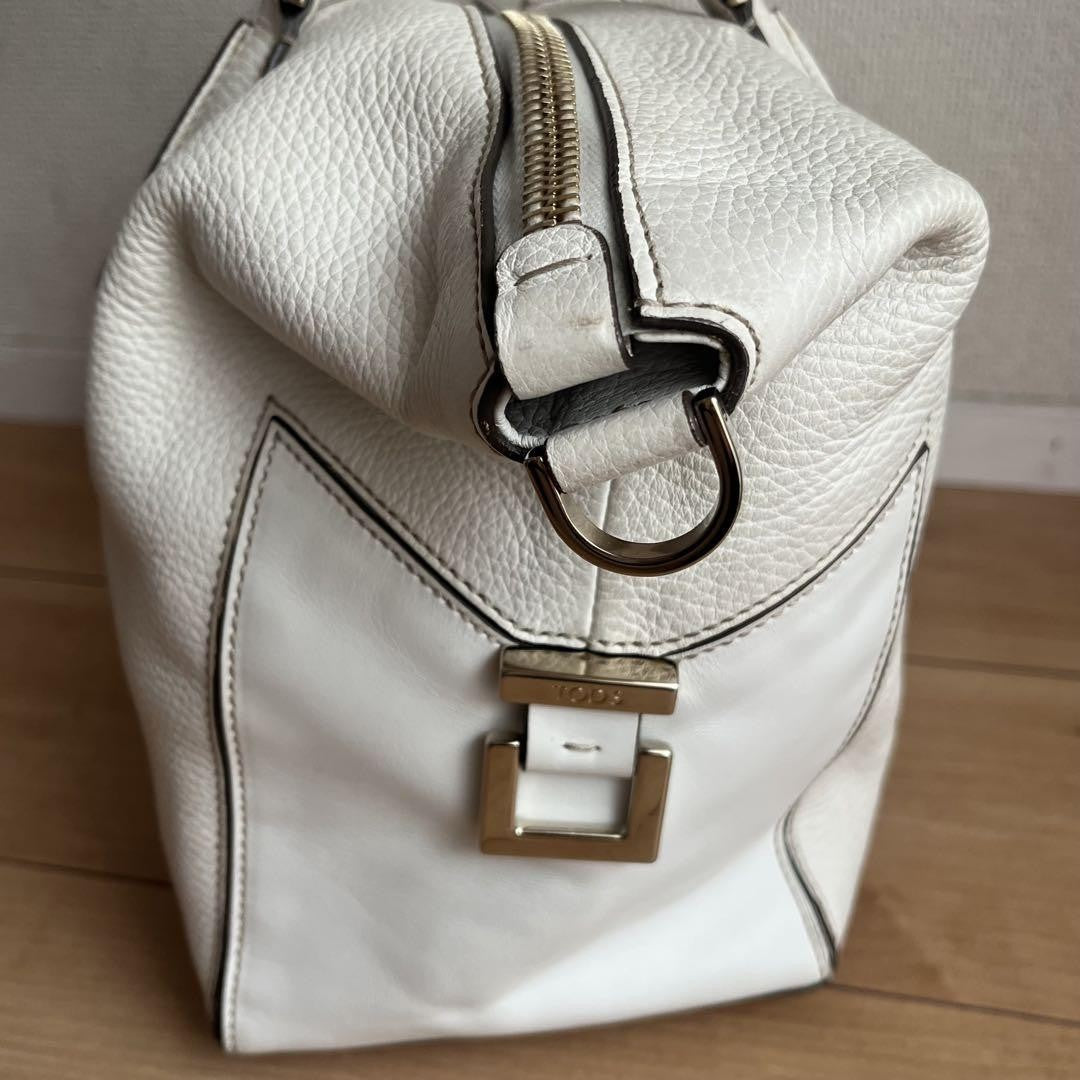TOD'S Hand Shoulder Bag Tote Purse 2way Leather White Authentic