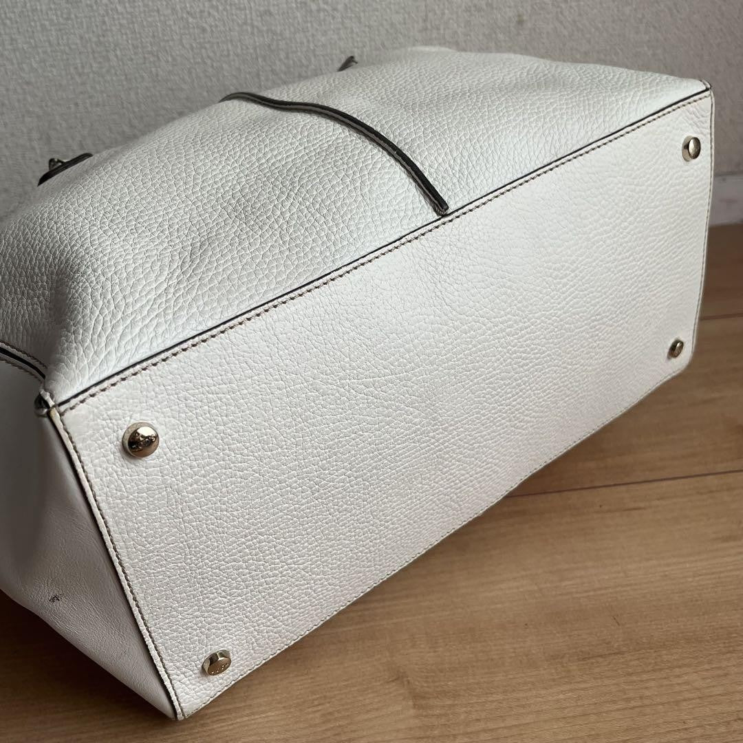 TOD'S Hand Shoulder Bag Tote Purse 2way Leather White Authentic