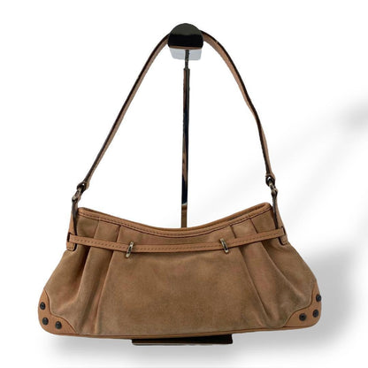 TOD'S Shoulder Bag Purse Suede Leather Brown Beige Authentic