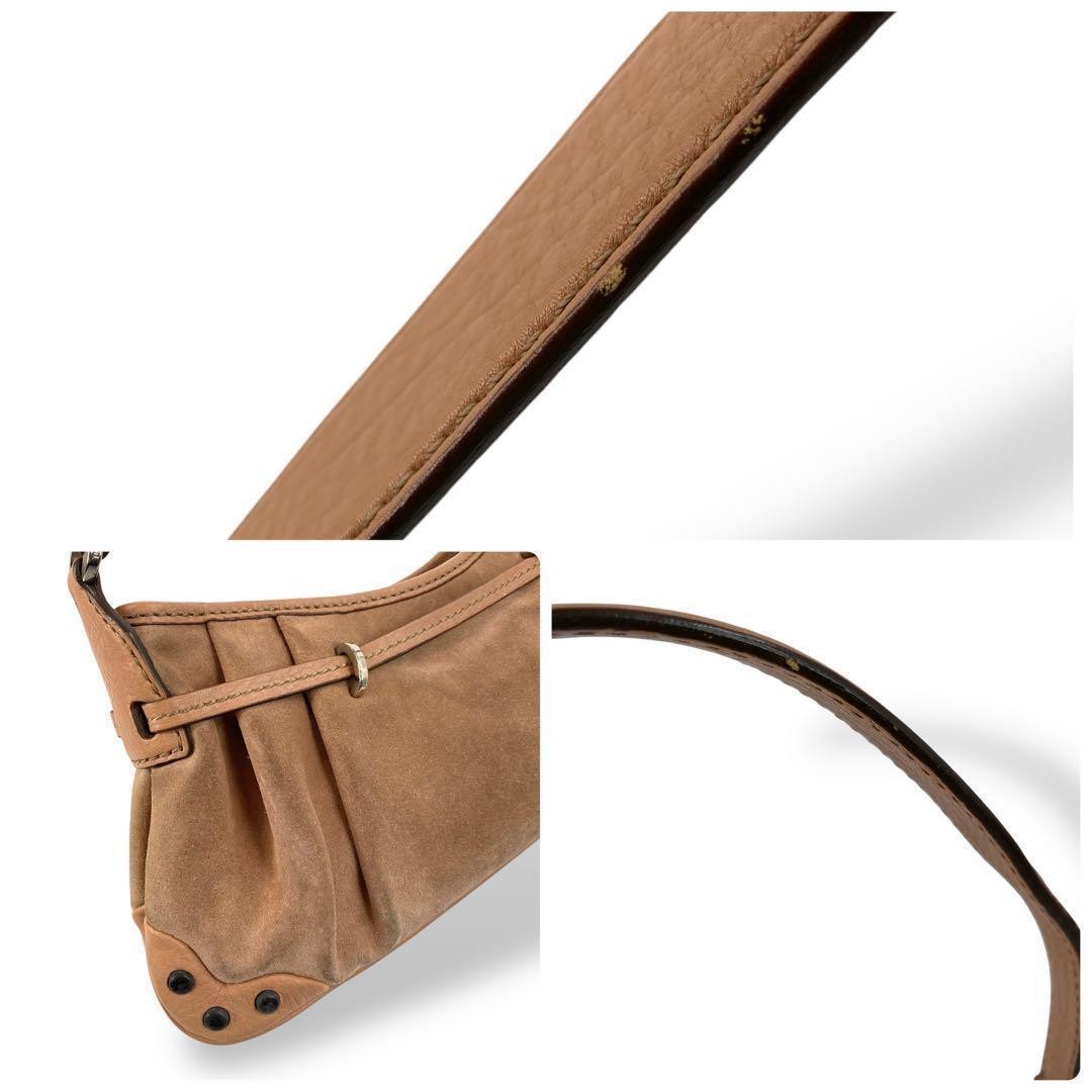 TOD'S Shoulder Bag Purse Suede Leather Brown Beige Authentic