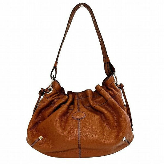 TOD'S Shoulder Bag Purse Leather Brown Authentic