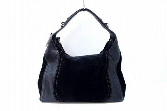 TOD'S Shoulder Bag Purse Suede Leather Black Authentic