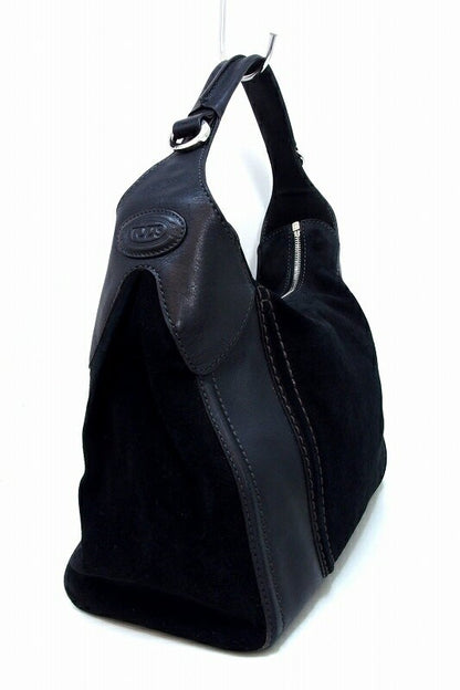 TOD'S Shoulder Bag Purse Suede Leather Black Authentic